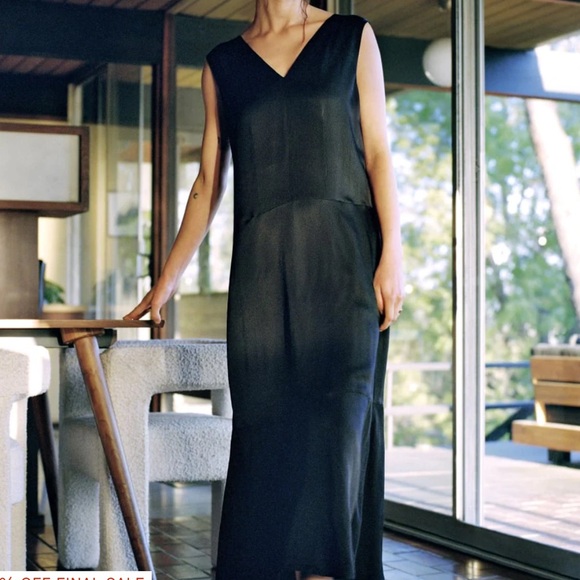 Everlane Dresses & Skirts - Everlane desss long black silky satin v neck maxi midi slip dress small new